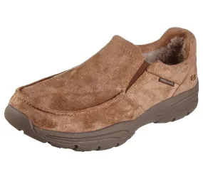 Skechers Creston Garvis Tan Slip On Rounded Toe Faux Fur Lining Classic Loafers