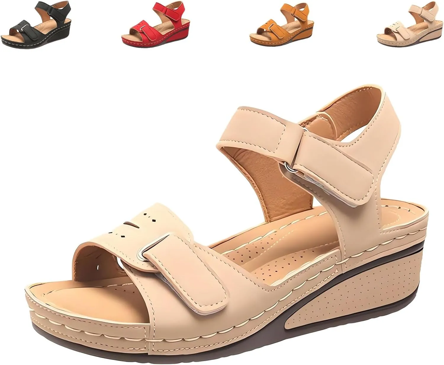 Soft & Stylish Wedge Sandals, 2025 Leather Orthopedic Walking Platform Sandals, Wide Wedge Sandal with Arch Support