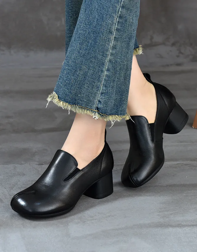 Spring Comfortable Leather Elegant Chunky Heels Shoes