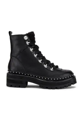 Steve Madden Rainier Silver hardware Lace-up front Ankle Fashion Boots Black Leather