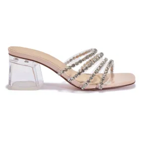 UNSEEN1 – DIAMANTE STRAP PERSPEX BLOCK HEEL MULE