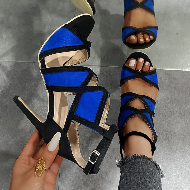 Women peep toe hollow criss cross strap stiletto high heels