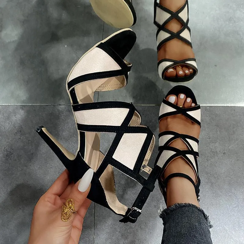 Women peep toe hollow criss cross strap stiletto high heels