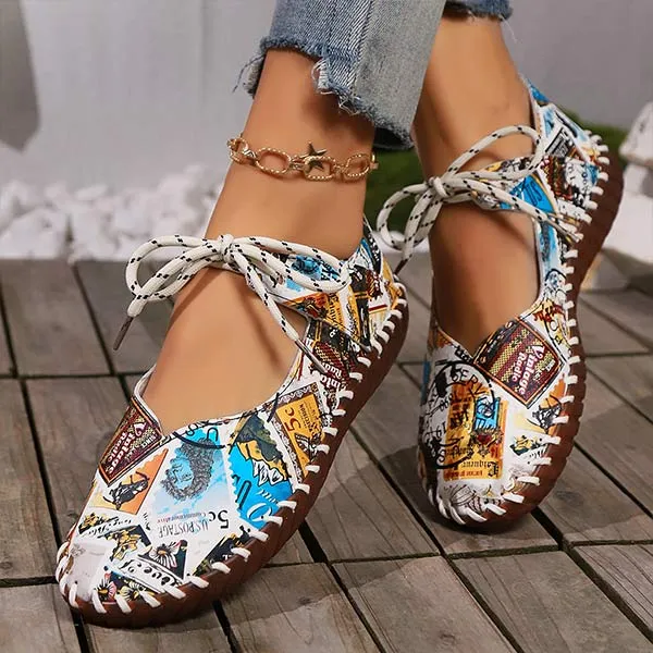 Women's Lace-Up Flat Breathable Shoes 38322967C