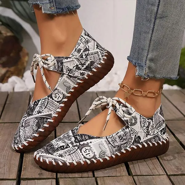Women's Lace-Up Flat Breathable Shoes 38322967C