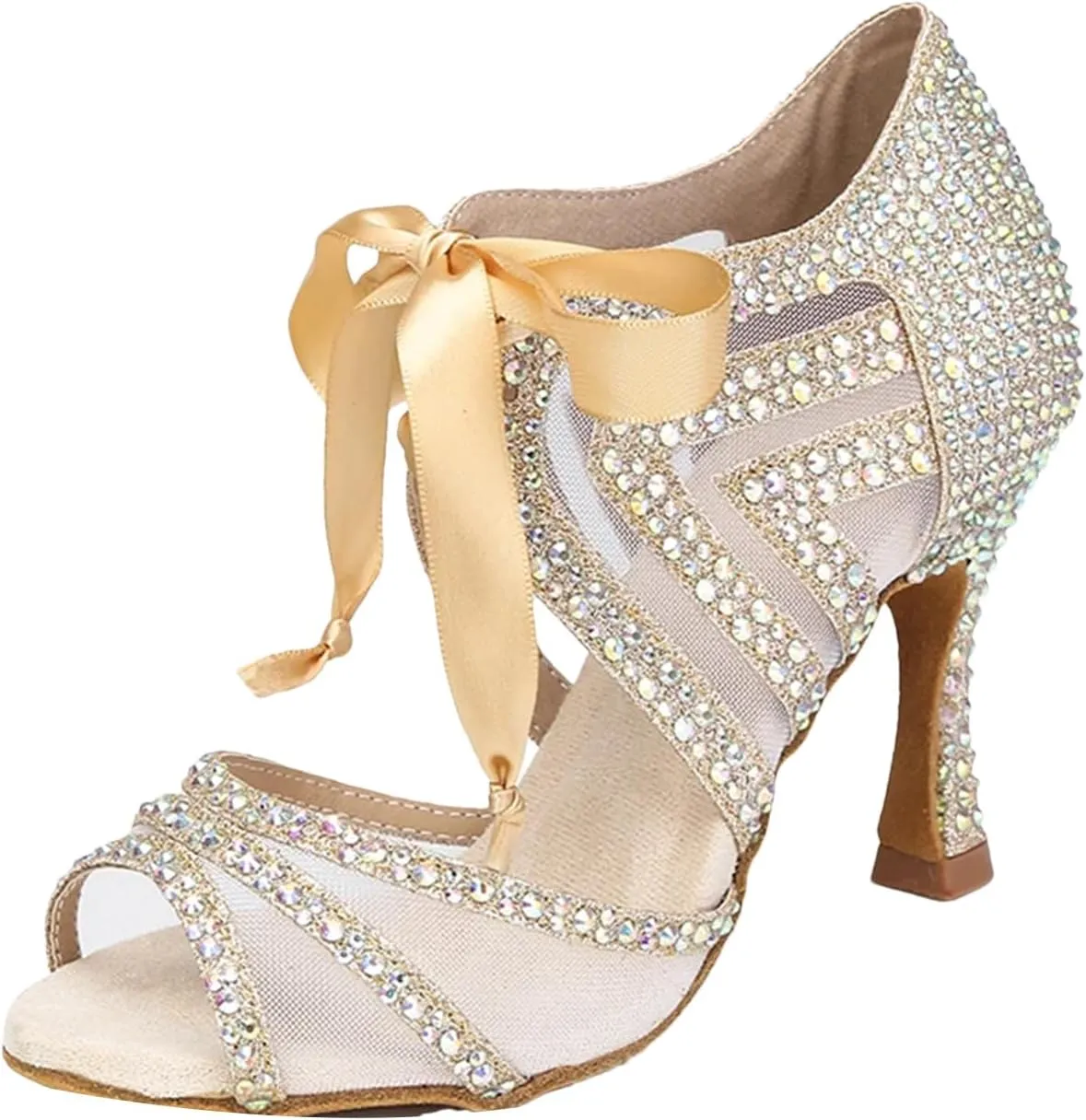Women's Rhinestone Ballroom Dance Shoes - High Heels for Salsa & Tango, Elegant Latin Dance Sandals