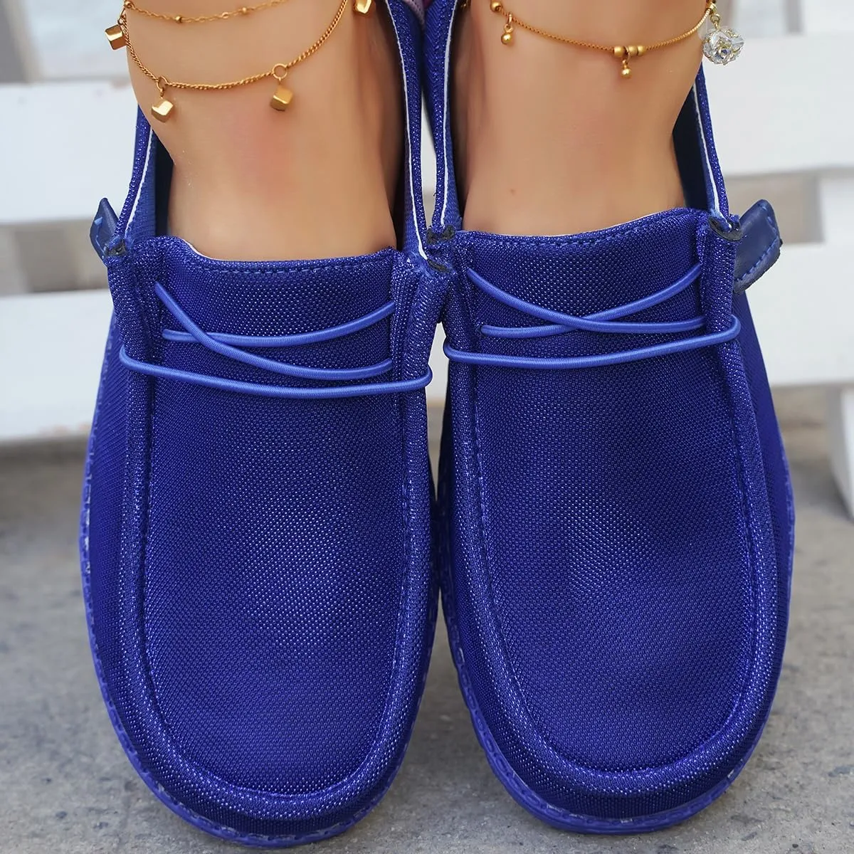Women's Solid Color Canvas Loafers Lightweight Lace-Up Comfortable Walking Flats