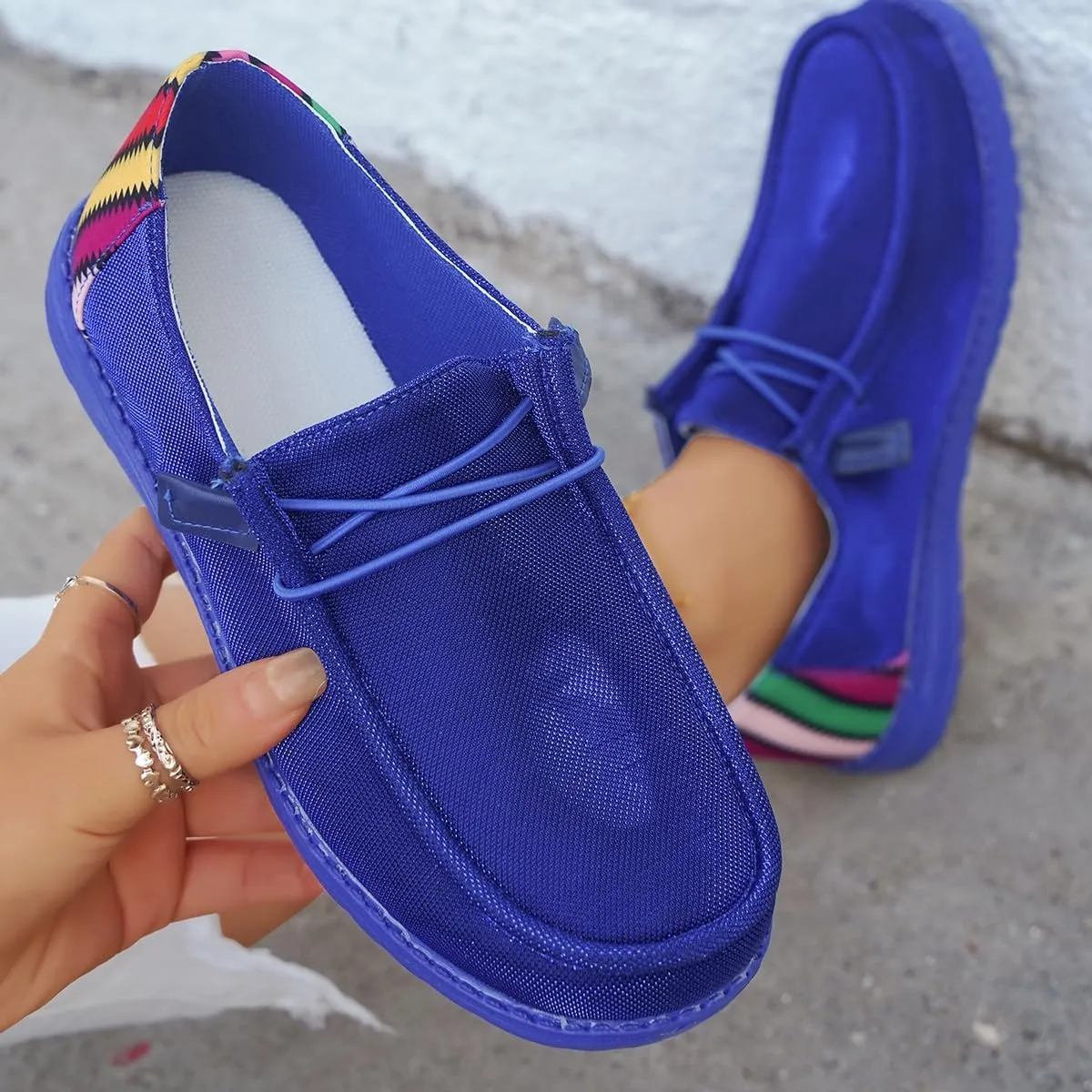 Women's Solid Color Canvas Loafers Lightweight Lace-Up Comfortable Walking Flats