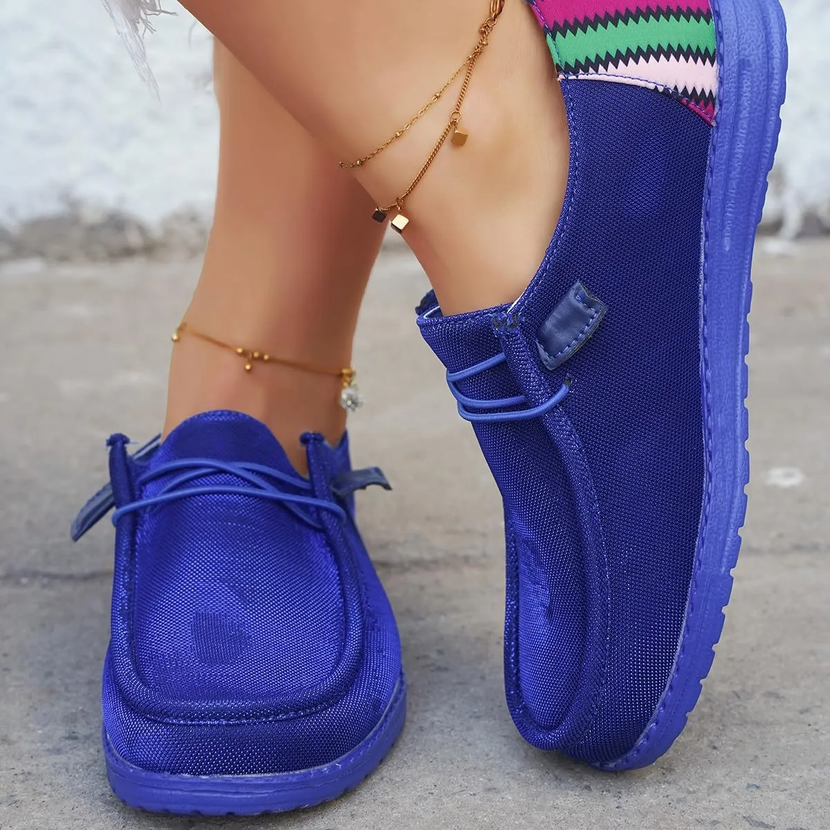 Women's Solid Color Canvas Loafers Lightweight Lace-Up Comfortable Walking Flats