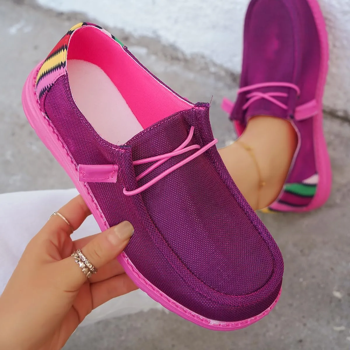 Women's Solid Color Canvas Loafers Lightweight Lace-Up Comfortable Walking Flats