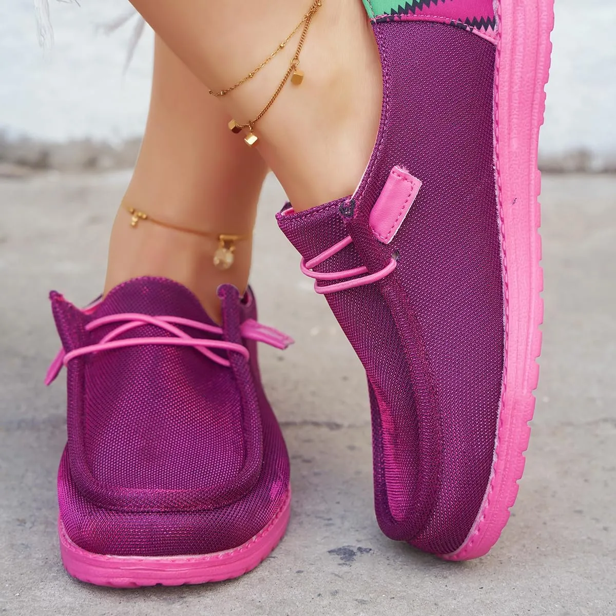 Women's Solid Color Canvas Loafers Lightweight Lace-Up Comfortable Walking Flats