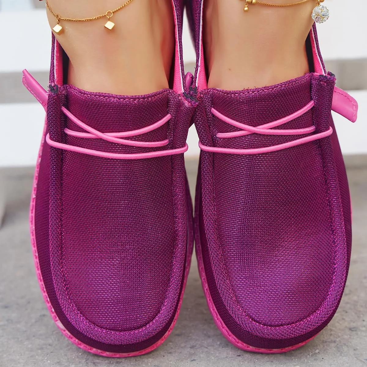 Women's Solid Color Canvas Loafers Lightweight Lace-Up Comfortable Walking Flats