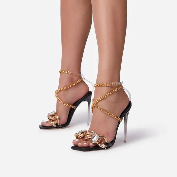 Women's Square Toe Gold Chain Stiletto OBSESSED