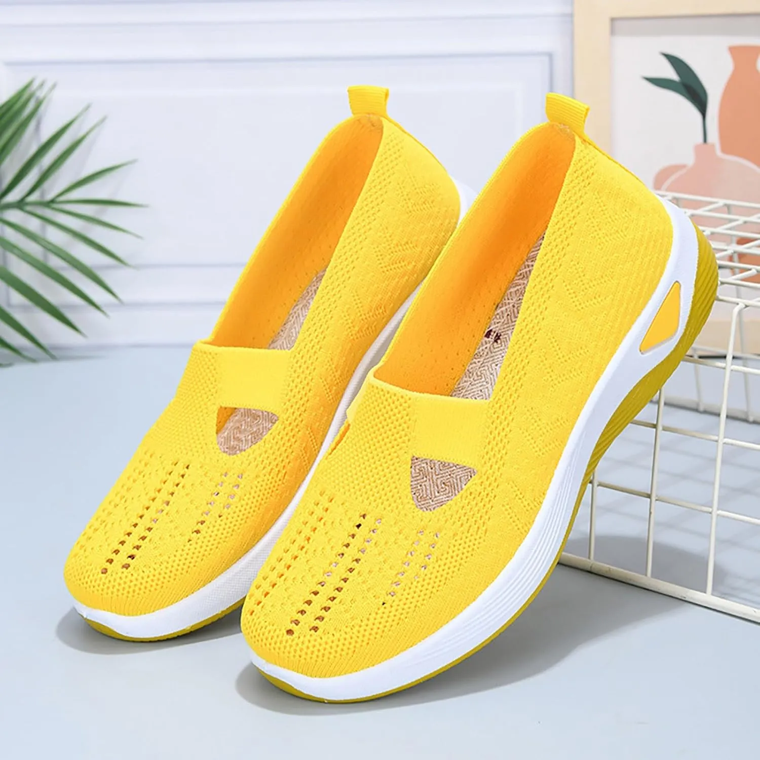 Women's Woven Orthopedic Breathable Soft Shoes Running Shoes for Women Wide Feet White Casual Shoes White Platform Sneakers Waterproof Tennis Shoe Trainers Shoe