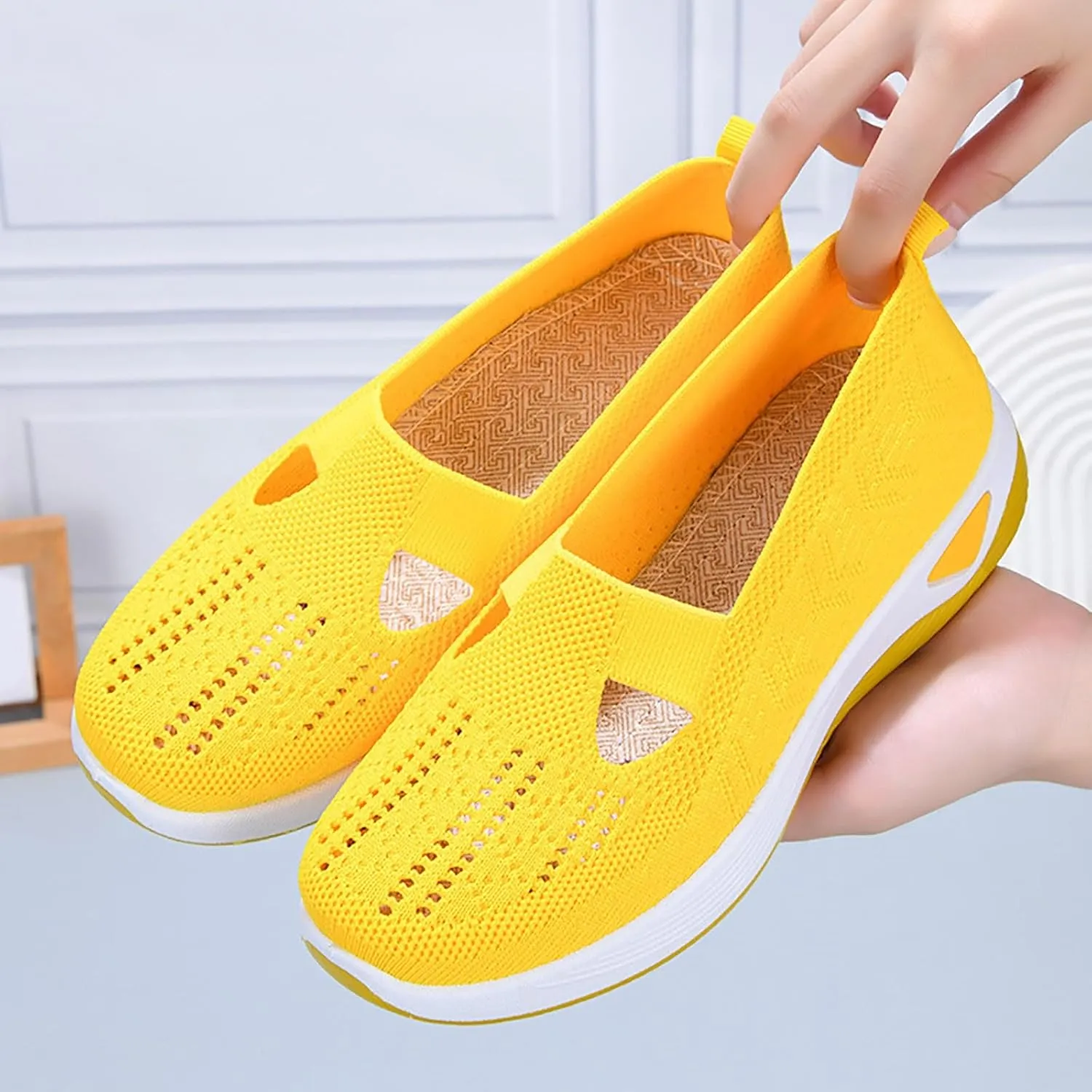Women's Woven Orthopedic Breathable Soft Shoes Running Shoes for Women Wide Feet White Casual Shoes White Platform Sneakers Waterproof Tennis Shoe Trainers Shoe