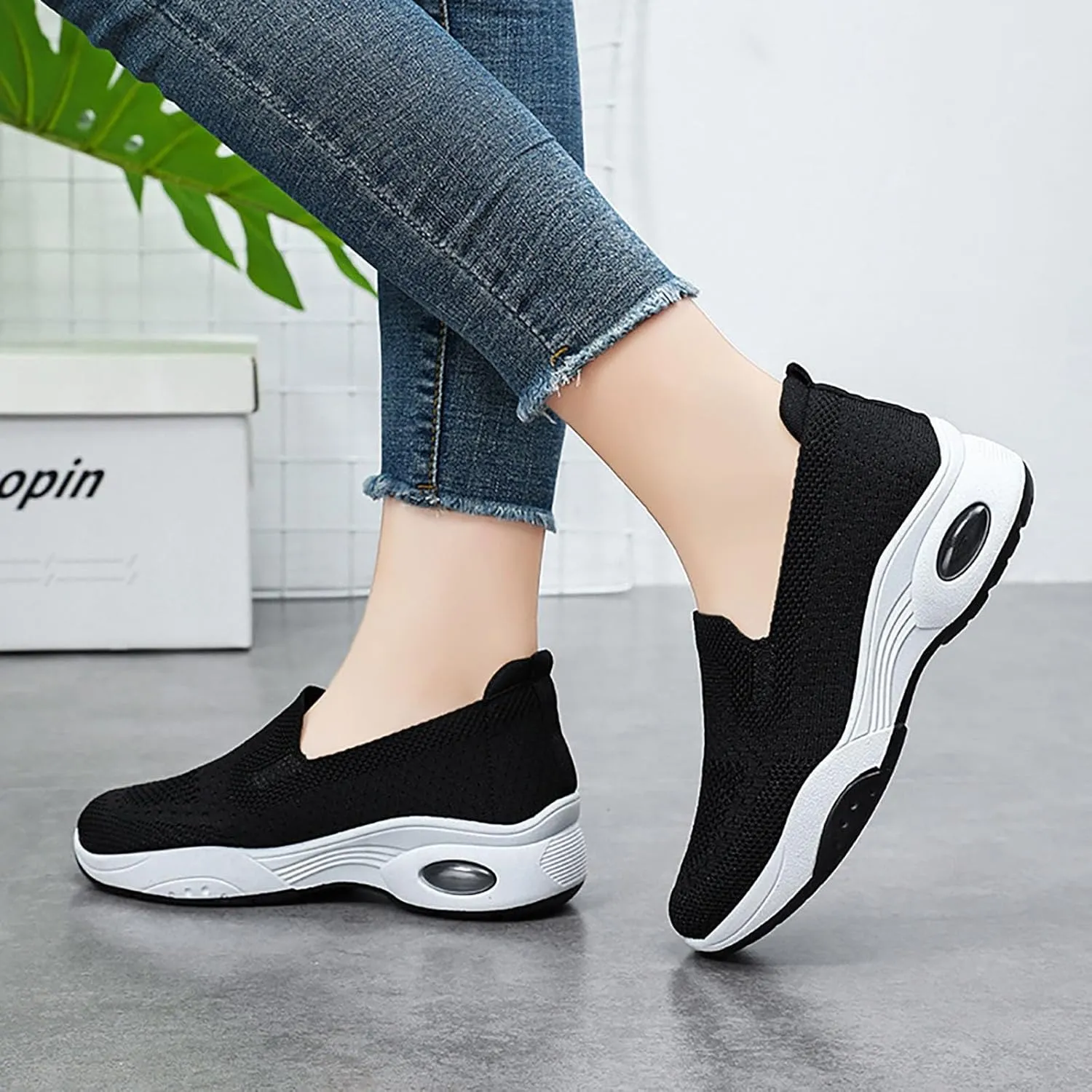 Women's Woven Orthopedic Soft Breathable Shoes Outdoor Comfort Fashion Casual Sneakers Wide Slip-on Tennis Shoes Arch Support Foam Shoes