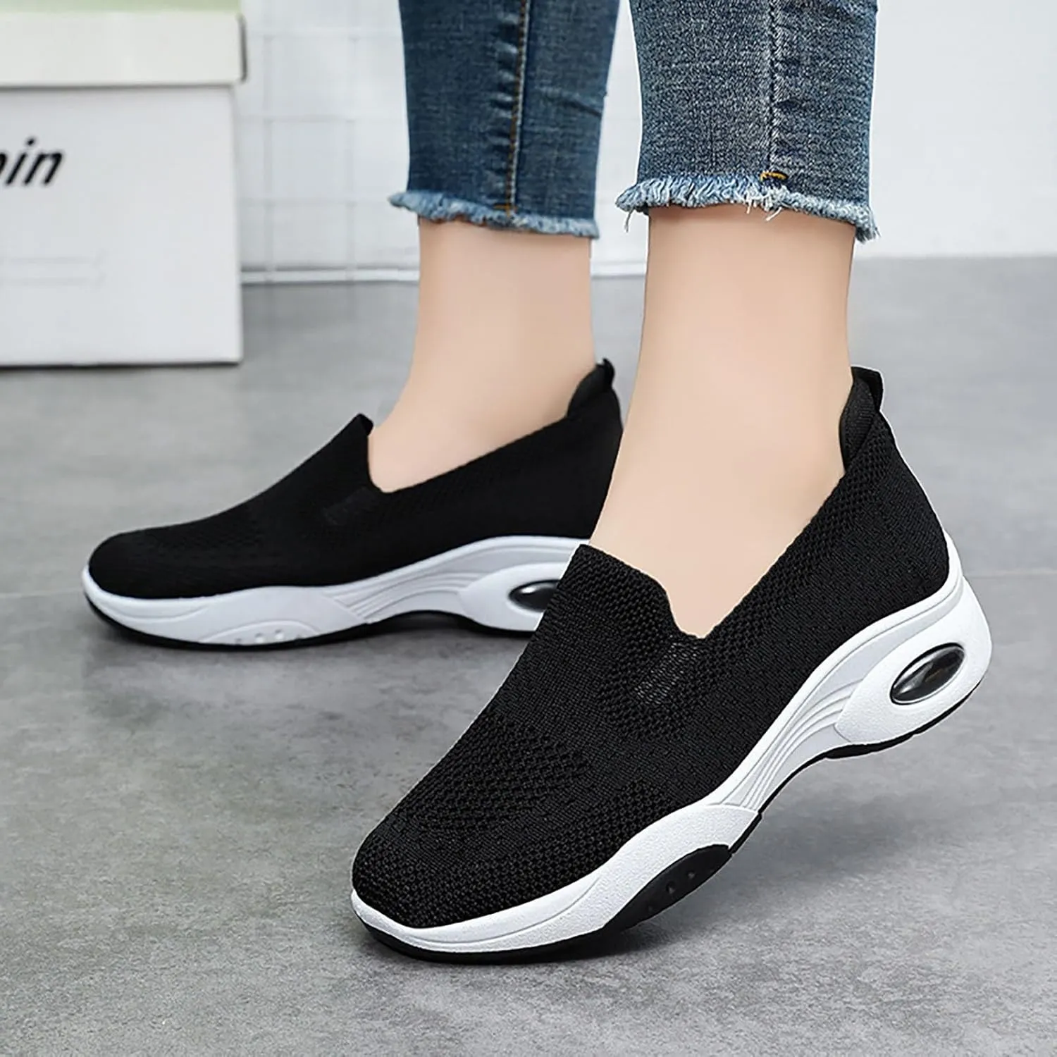Women's Woven Orthopedic Soft Breathable Shoes Outdoor Comfort Fashion Casual Sneakers Wide Slip-on Tennis Shoes Arch Support Foam Shoes