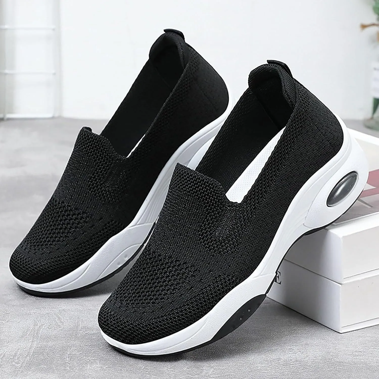 Women's Woven Orthopedic Soft Breathable Shoes Outdoor Comfort Fashion Casual Sneakers Wide Slip-on Tennis Shoes Arch Support Foam Shoes
