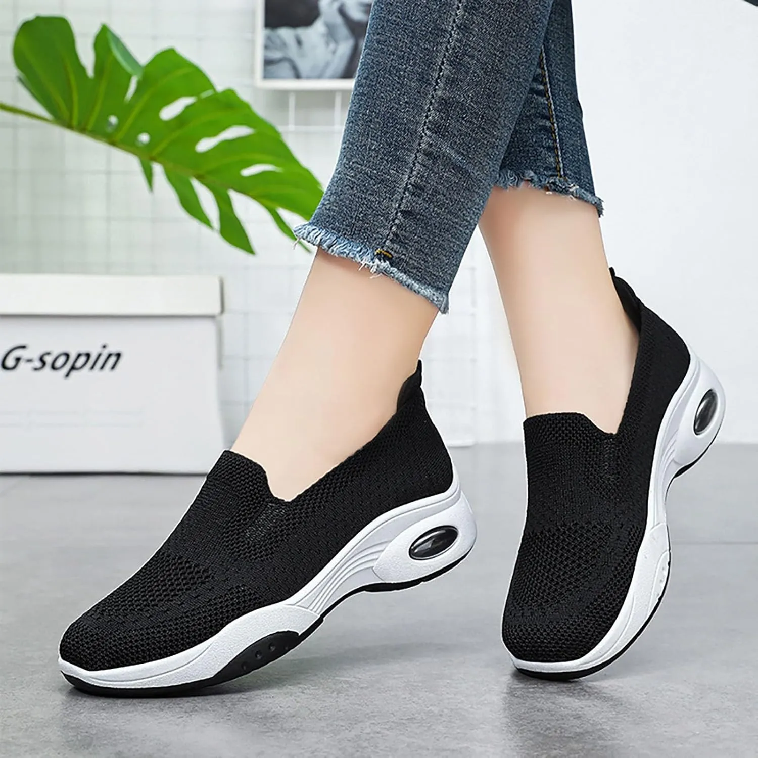Women's Woven Orthopedic Soft Breathable Shoes Outdoor Comfort Fashion Casual Sneakers Wide Slip-on Tennis Shoes Arch Support Foam Shoes